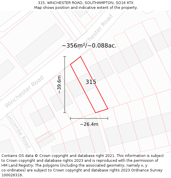 315, WINCHESTER ROAD, SOUTHAMPTON, SO16 6TX: Plot and title map