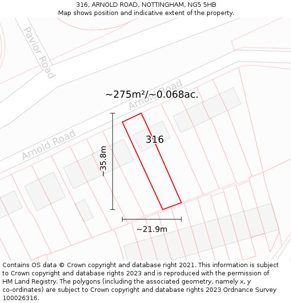 316, ARNOLD ROAD, NOTTINGHAM, NG5 5HB: Plot and title map