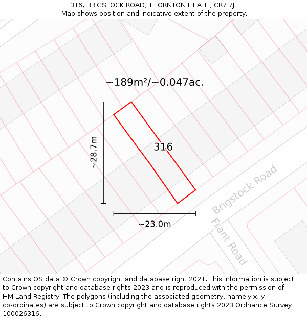 316, BRIGSTOCK ROAD, THORNTON HEATH, CR7 7JE: Plot and title map