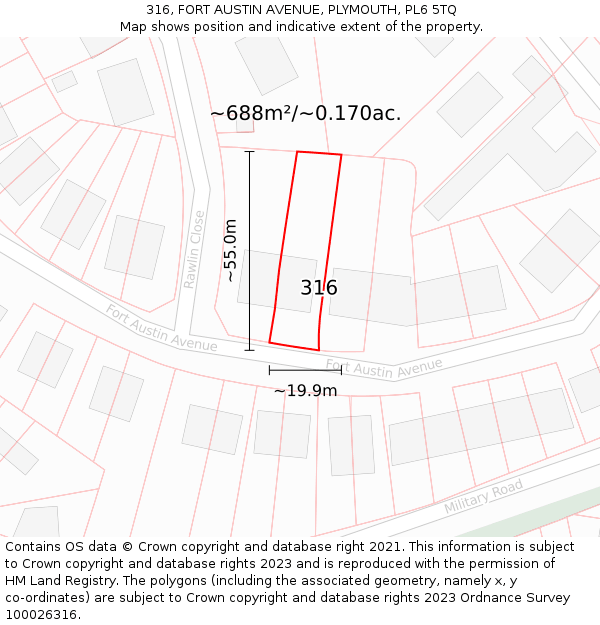 316, FORT AUSTIN AVENUE, PLYMOUTH, PL6 5TQ: Plot and title map
