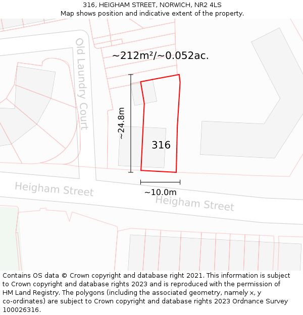 316, HEIGHAM STREET, NORWICH, NR2 4LS: Plot and title map