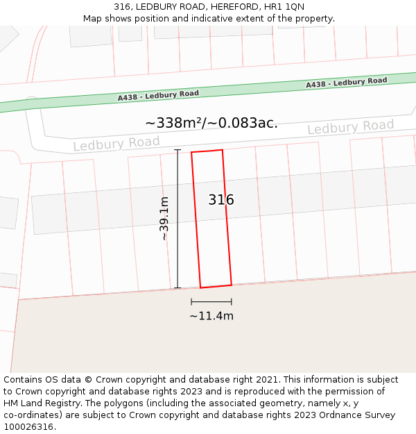 316, LEDBURY ROAD, HEREFORD, HR1 1QN: Plot and title map