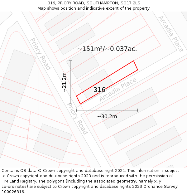 316, PRIORY ROAD, SOUTHAMPTON, SO17 2LS: Plot and title map