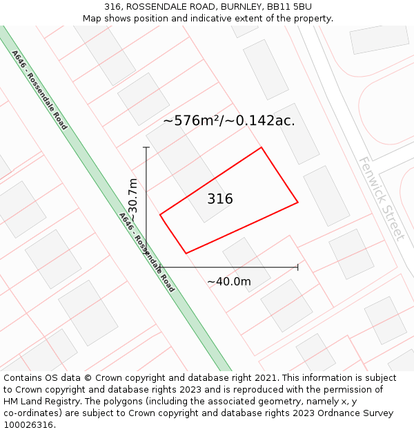 316, ROSSENDALE ROAD, BURNLEY, BB11 5BU: Plot and title map