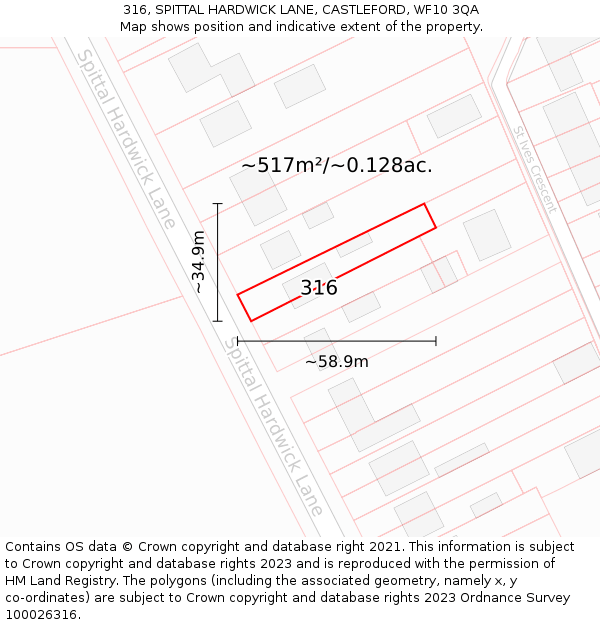 316, SPITTAL HARDWICK LANE, CASTLEFORD, WF10 3QA: Plot and title map