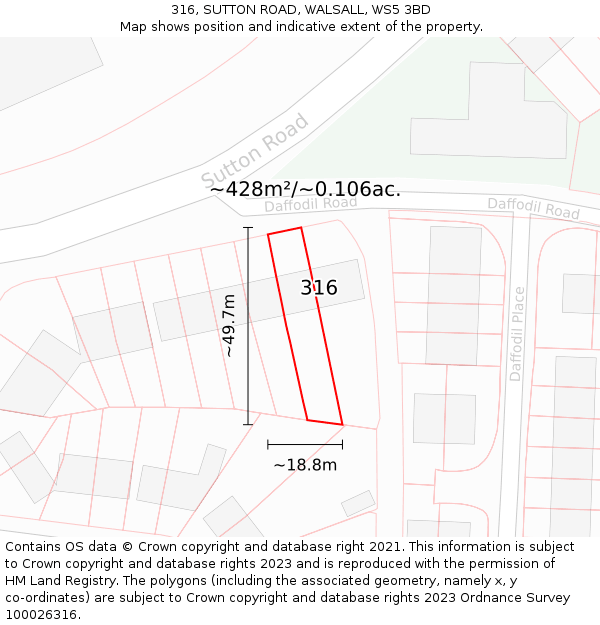 316, SUTTON ROAD, WALSALL, WS5 3BD: Plot and title map