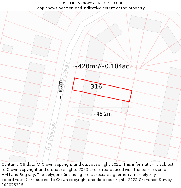 316, THE PARKWAY, IVER, SL0 0RL: Plot and title map