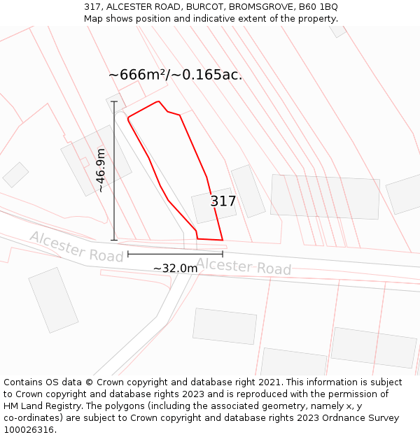 317, ALCESTER ROAD, BURCOT, BROMSGROVE, B60 1BQ: Plot and title map