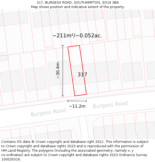 317, BURGESS ROAD, SOUTHAMPTON, SO16 3BA: Plot and title map