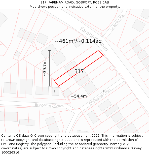 317, FAREHAM ROAD, GOSPORT, PO13 0AB: Plot and title map