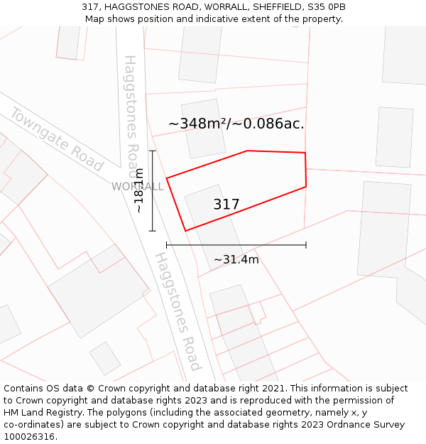 317, HAGGSTONES ROAD, WORRALL, SHEFFIELD, S35 0PB: Plot and title map