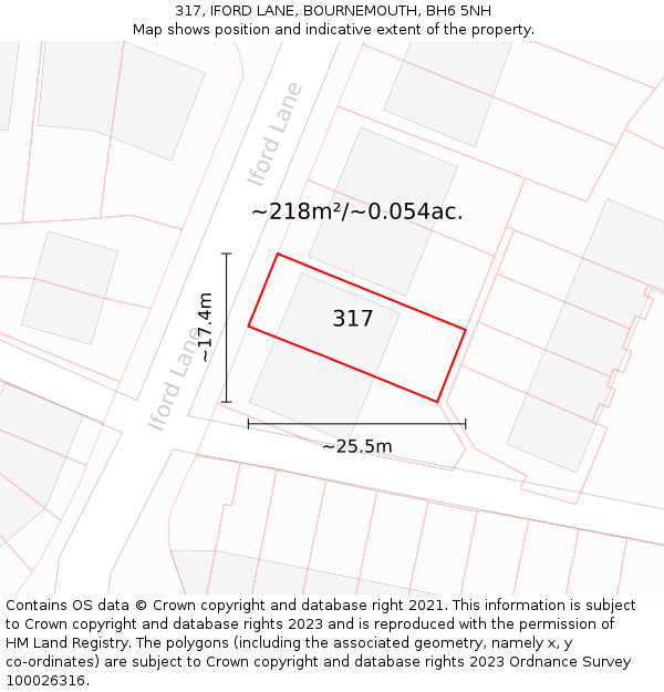 317, IFORD LANE, BOURNEMOUTH, BH6 5NH: Plot and title map