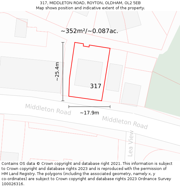 317, MIDDLETON ROAD, ROYTON, OLDHAM, OL2 5EB: Plot and title map