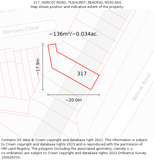 317, NORCOT ROAD, TILEHURST, READING, RG30 6AG: Plot and title map