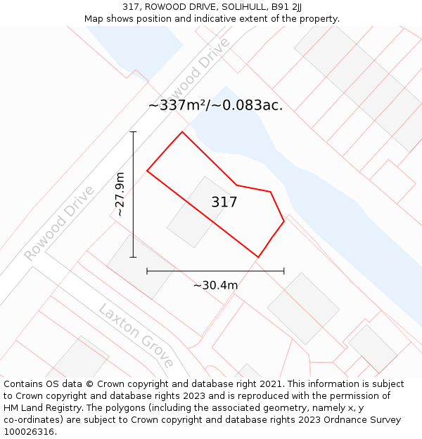 317, ROWOOD DRIVE, SOLIHULL, B91 2JJ: Plot and title map