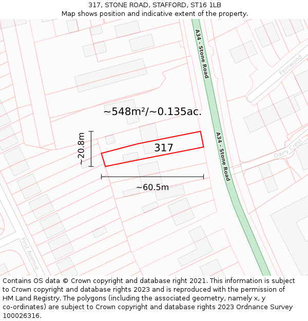 317, STONE ROAD, STAFFORD, ST16 1LB: Plot and title map