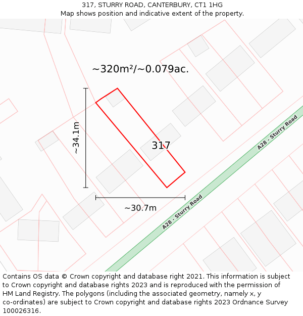 317, STURRY ROAD, CANTERBURY, CT1 1HG: Plot and title map