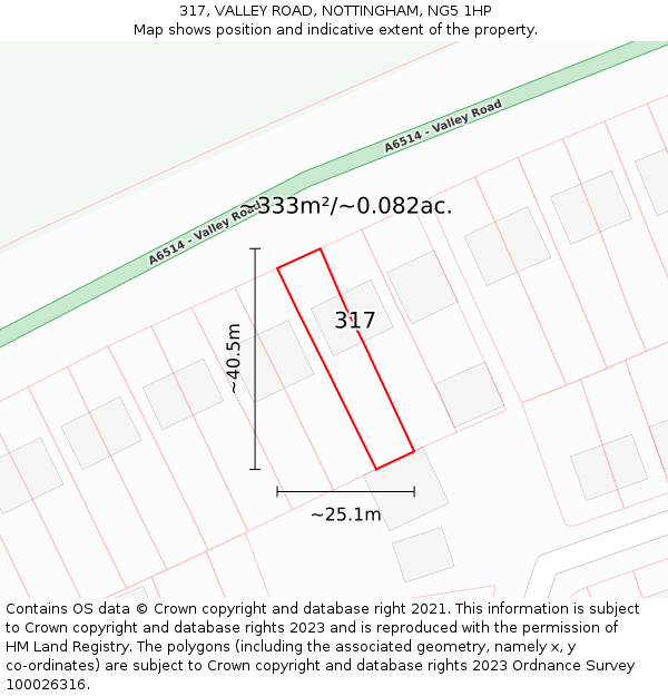 317, VALLEY ROAD, NOTTINGHAM, NG5 1HP: Plot and title map