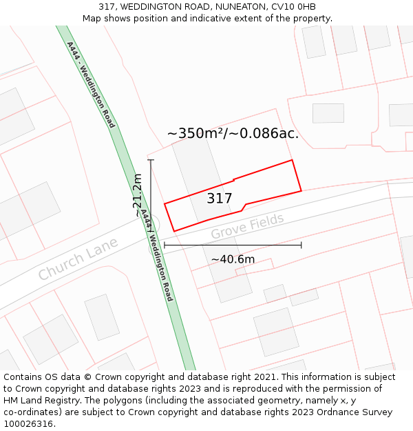 317, WEDDINGTON ROAD, NUNEATON, CV10 0HB: Plot and title map