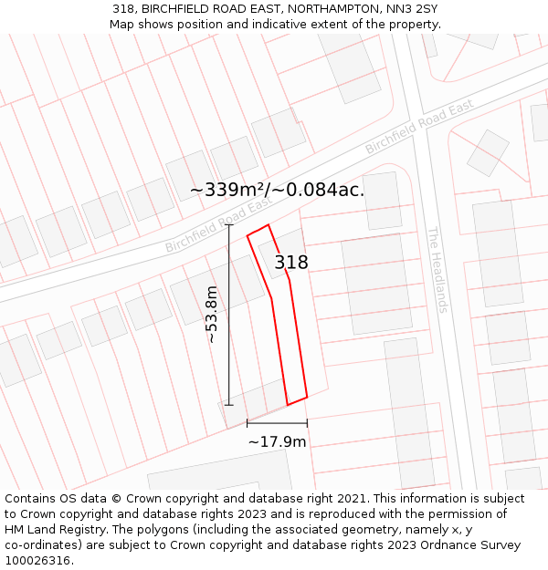 318, BIRCHFIELD ROAD EAST, NORTHAMPTON, NN3 2SY: Plot and title map