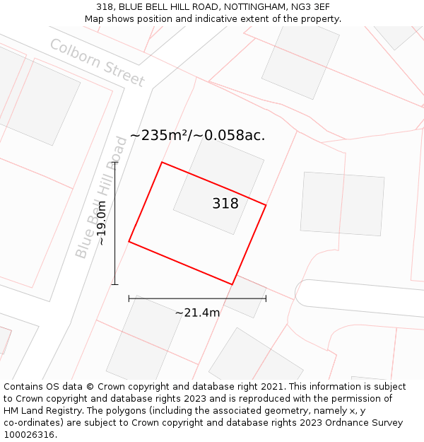 318, BLUE BELL HILL ROAD, NOTTINGHAM, NG3 3EF: Plot and title map