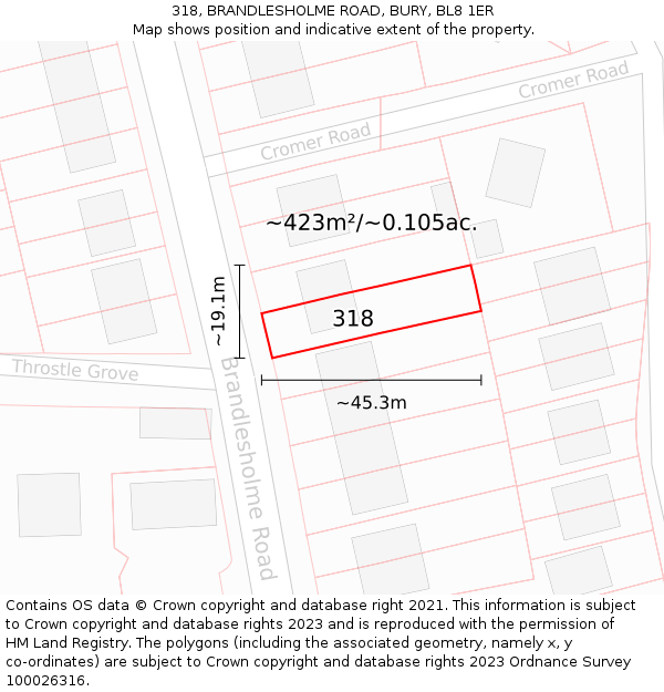 318, BRANDLESHOLME ROAD, BURY, BL8 1ER: Plot and title map