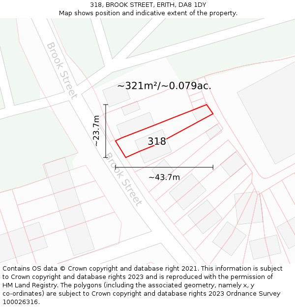 318, BROOK STREET, ERITH, DA8 1DY: Plot and title map