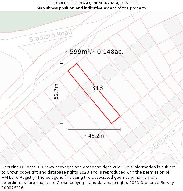 318, COLESHILL ROAD, BIRMINGHAM, B36 8BG: Plot and title map