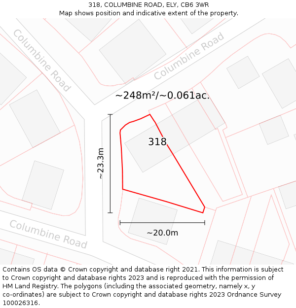 318, COLUMBINE ROAD, ELY, CB6 3WR: Plot and title map