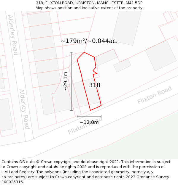 318, FLIXTON ROAD, URMSTON, MANCHESTER, M41 5DP: Plot and title map