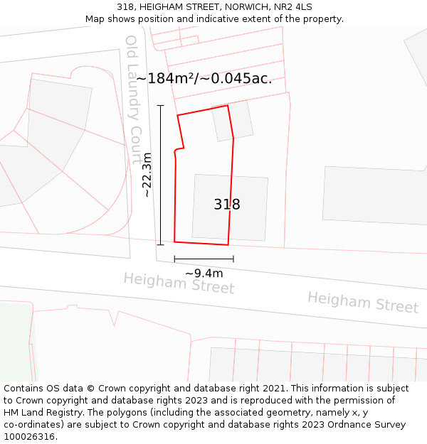 318, HEIGHAM STREET, NORWICH, NR2 4LS: Plot and title map