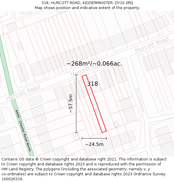 318, HURCOTT ROAD, KIDDERMINSTER, DY10 2RQ: Plot and title map