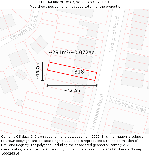 318, LIVERPOOL ROAD, SOUTHPORT, PR8 3BZ: Plot and title map