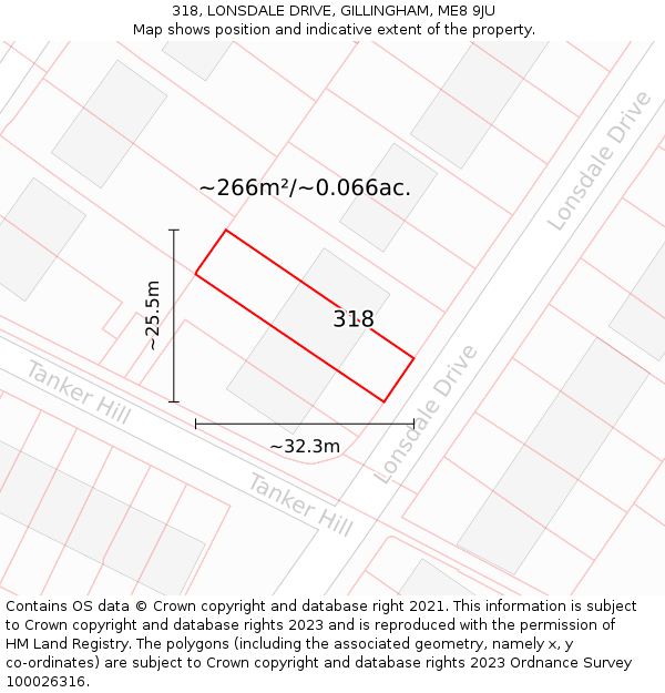 318, LONSDALE DRIVE, GILLINGHAM, ME8 9JU: Plot and title map