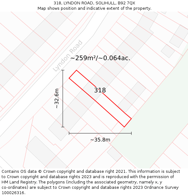 318, LYNDON ROAD, SOLIHULL, B92 7QX: Plot and title map