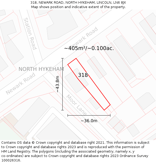 318, NEWARK ROAD, NORTH HYKEHAM, LINCOLN, LN6 8JX: Plot and title map