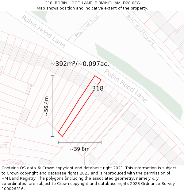 318, ROBIN HOOD LANE, BIRMINGHAM, B28 0EG: Plot and title map