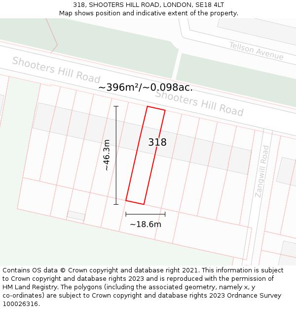 318, SHOOTERS HILL ROAD, LONDON, SE18 4LT: Plot and title map