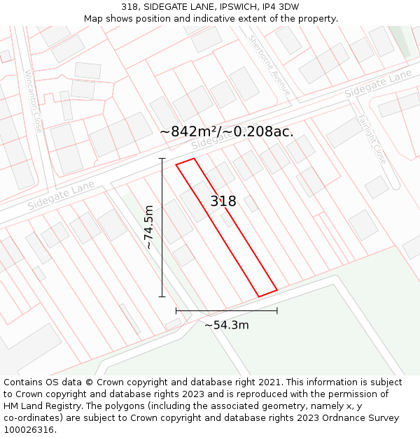 318, SIDEGATE LANE, IPSWICH, IP4 3DW: Plot and title map