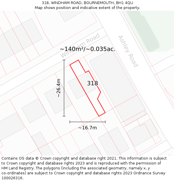 318, WINDHAM ROAD, BOURNEMOUTH, BH1 4QU: Plot and title map