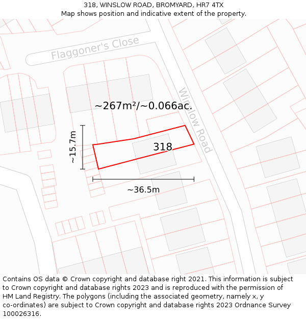 318, WINSLOW ROAD, BROMYARD, HR7 4TX: Plot and title map
