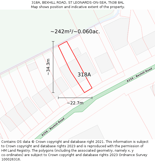 318A, BEXHILL ROAD, ST LEONARDS-ON-SEA, TN38 8AL: Plot and title map
