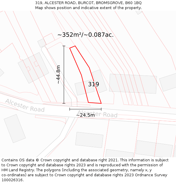 319, ALCESTER ROAD, BURCOT, BROMSGROVE, B60 1BQ: Plot and title map