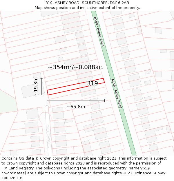 319, ASHBY ROAD, SCUNTHORPE, DN16 2AB: Plot and title map