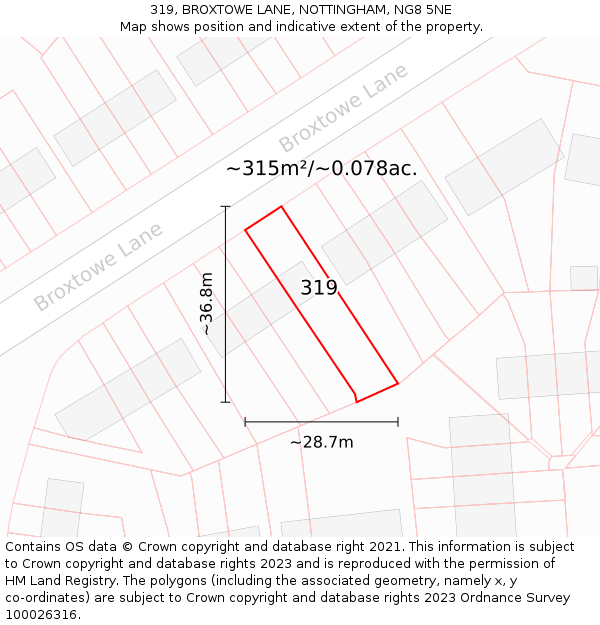 319, BROXTOWE LANE, NOTTINGHAM, NG8 5NE: Plot and title map