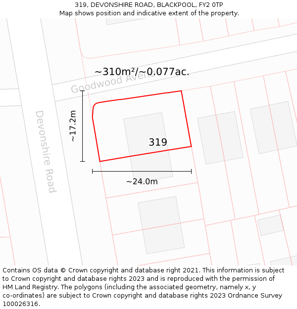 319, DEVONSHIRE ROAD, BLACKPOOL, FY2 0TP: Plot and title map