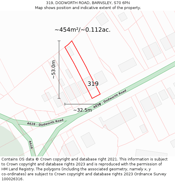 319, DODWORTH ROAD, BARNSLEY, S70 6PN: Plot and title map
