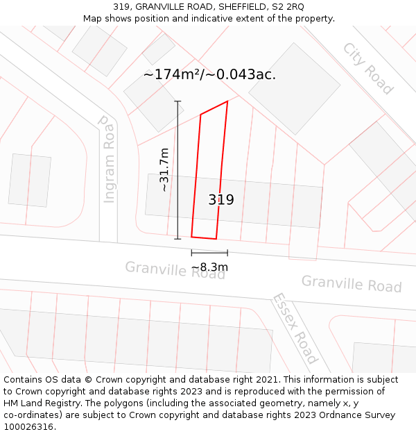319, GRANVILLE ROAD, SHEFFIELD, S2 2RQ: Plot and title map