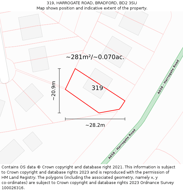319, HARROGATE ROAD, BRADFORD, BD2 3SU: Plot and title map