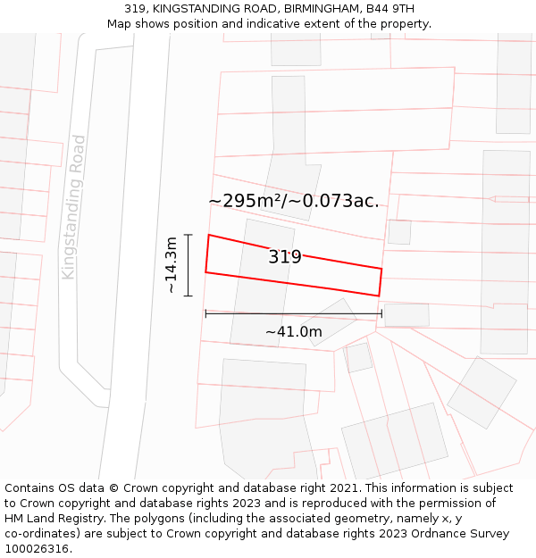 319, KINGSTANDING ROAD, BIRMINGHAM, B44 9TH: Plot and title map